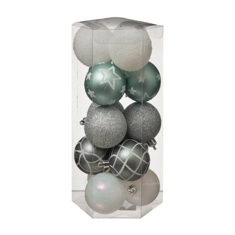 RETIF Deco De Sapin Lot De 15 Boules De Noel O5Cm Argente Et Vert Outlet