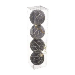 RETIF Deco De Sapin Lot De 4 Boules De Noel O8Cm En Velours Gris Avec Filet Or Best