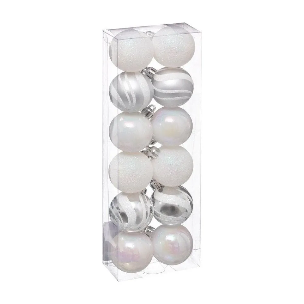 RETIF Deco De Sapin Lot De 12 Boules De Noel O4Cm Argent Et Blanc Store