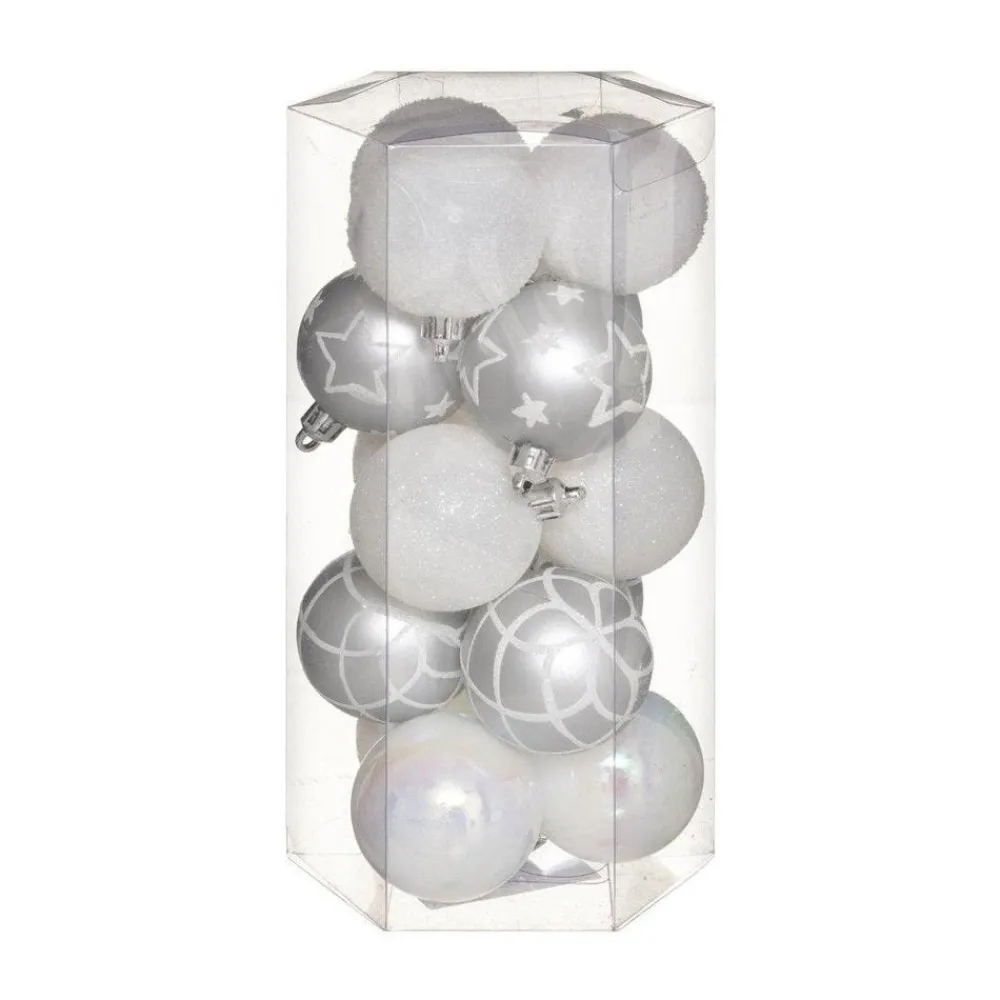 RETIF Deco De Sapin Lot De 15 Boules De Noel O5Cm Blanc Et Argent Best Sale