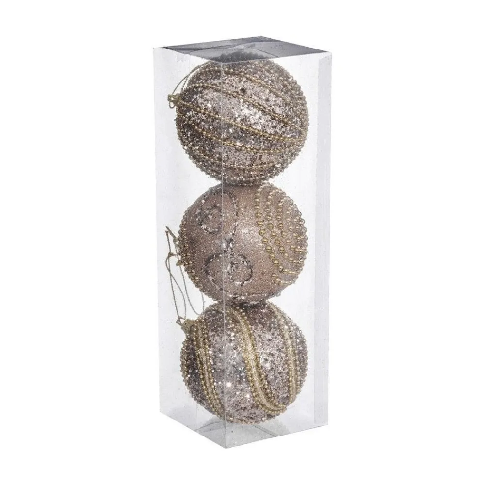 RETIF Deco De Sapin Lot De 3 Boules De Noel O8Cm Champagne Avec Perles Et Paillettes Cheap