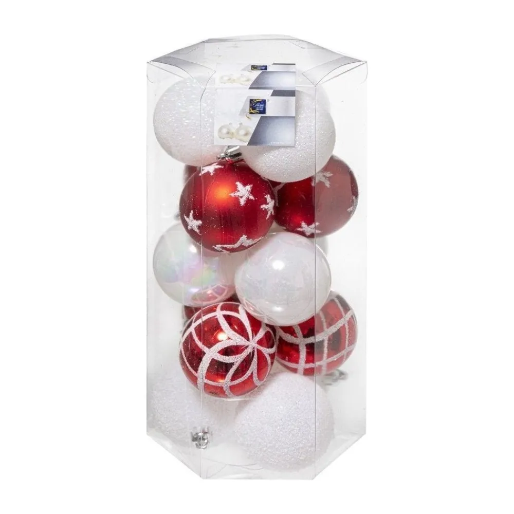RETIF Deco De Sapin Lot De 15 Boules De Noel O5Cm Rouge Et Blanc Hot