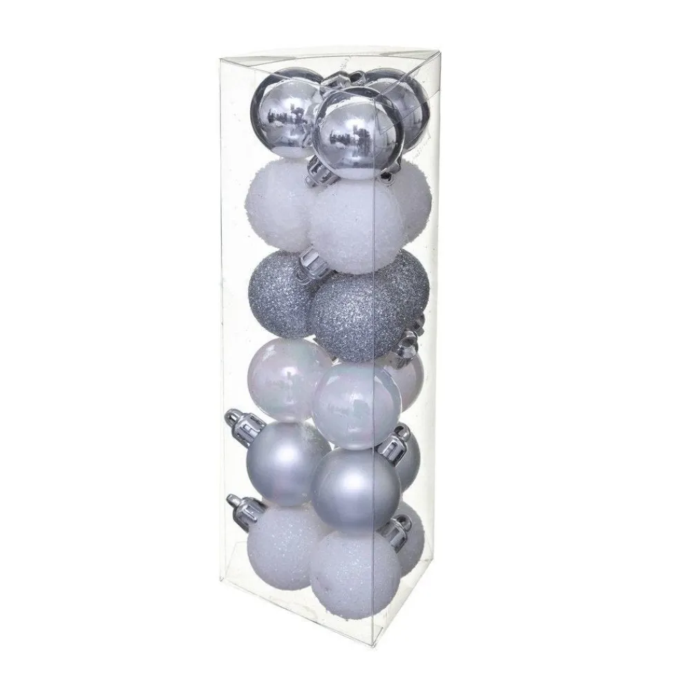 RETIF Deco De Sapin Lot De 18 Boules De Noel O3Cm Argent Et Blanc Fashion