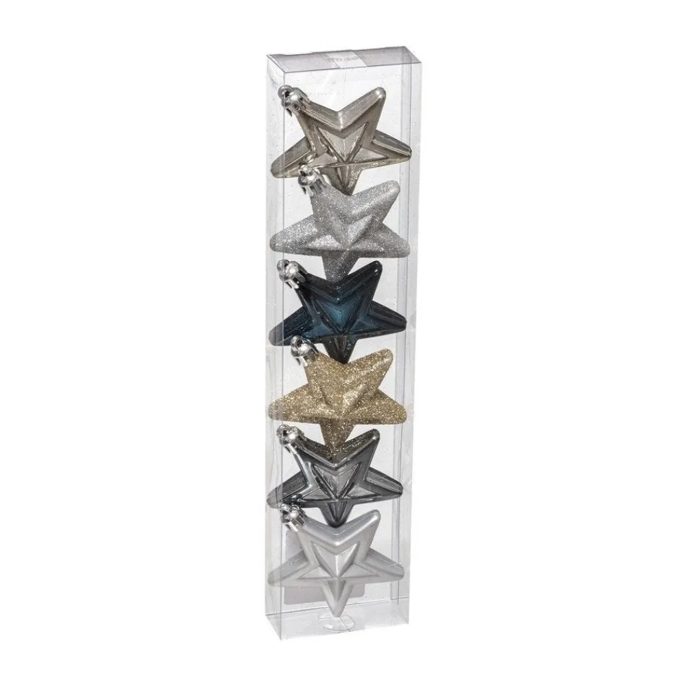 RETIF Deco De Sapin Lot De 6 Etoiles O6Cm Champagne Bleu Et Argent Best
