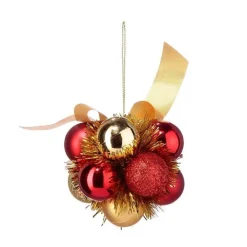 RETIF Grappe De 11 Boules De Noel A Suspendre Deco Rouge Et Ruban Dore Best