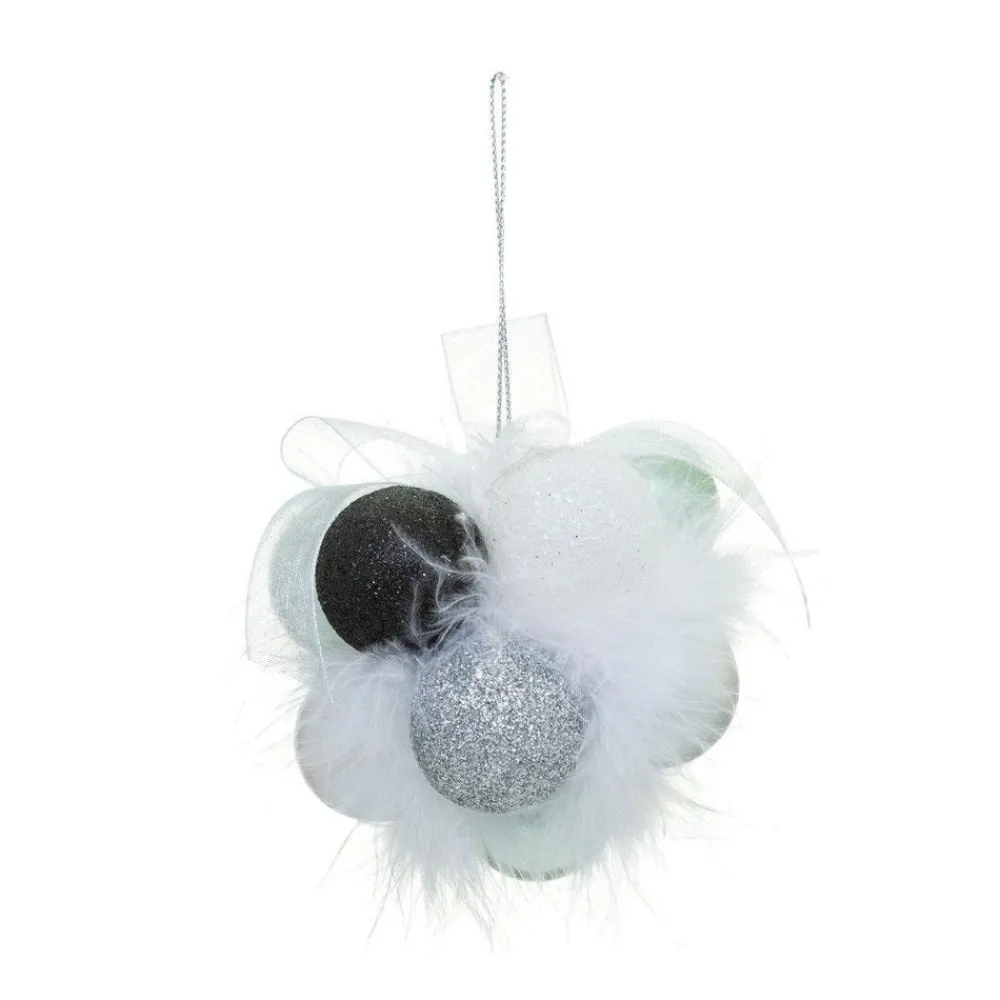 RETIF Grappe De 11 Boules De Noel A Suspendre Deco Ruban Et Plumes Blanches Cheap