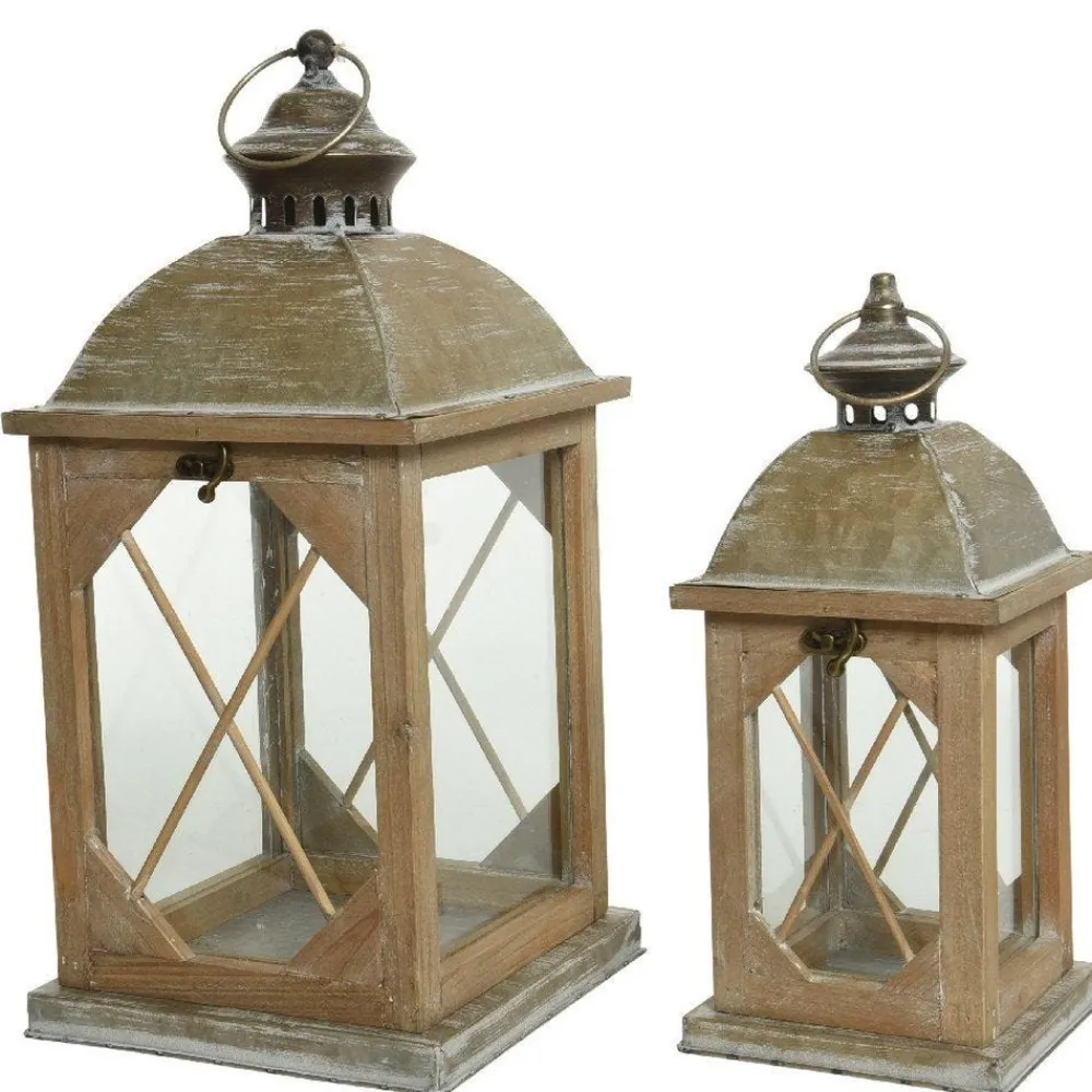RETIF Lanternes En Bois De Sapin 20X20X43Cm + 14X14X32Cm Cheap