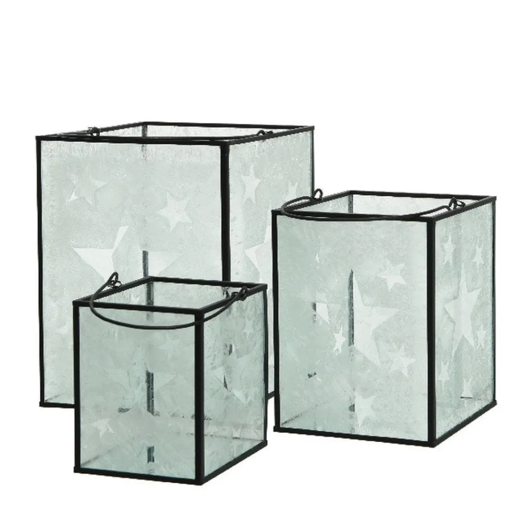 RETIF Lanternes En Verre Transparent Givre - Set De 3 - 2 Finitions Possibles Outlet