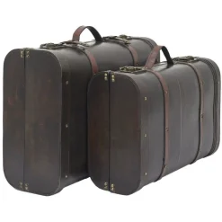 RETIF Malles Vintage En Bois Et Cuir Marron 48X31X16,5 + 53X38X20Cm Fashion
