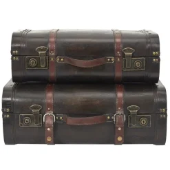 RETIF Malles Vintage En Bois Et Cuir Marron 48X31X16,5 + 53X38X20Cm Fashion