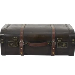 RETIF Malles Vintage En Bois Et Cuir Marron 48X31X16,5 + 53X38X20Cm Fashion