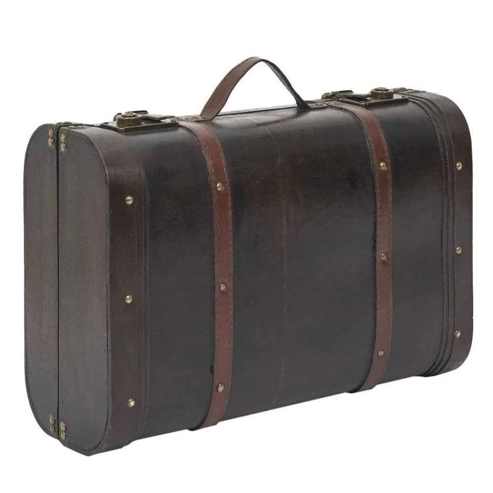 RETIF Malles Vintage En Bois Et Cuir Marron 48X31X16,5 + 53X38X20Cm Fashion