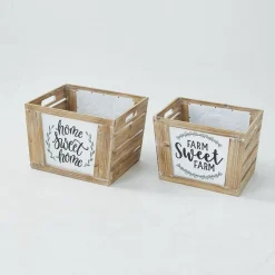 RETIF Paniers En Bois Et Metal L 46 X P 35 X H 29,5 + L 42 X P 31 X H 28 Cm - Par 2 Sale