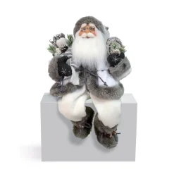 RETIF Pere Noel Blanc Et Gris Assis L 20,5 X H 32,5 Cm Outlet