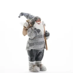 RETIF Pere Noel Pull Gris H 60 Cm Avec Hotte, Lanterne Et Skis Hot