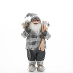 RETIF Pere Noel Pull Gris H 60 Cm Avec Hotte, Lanterne Et Skis Hot