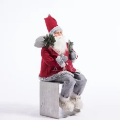 RETIF Pere Noel Rouge Assis Avec Hotte Et Raquettes H 90 Cm Flash Sale