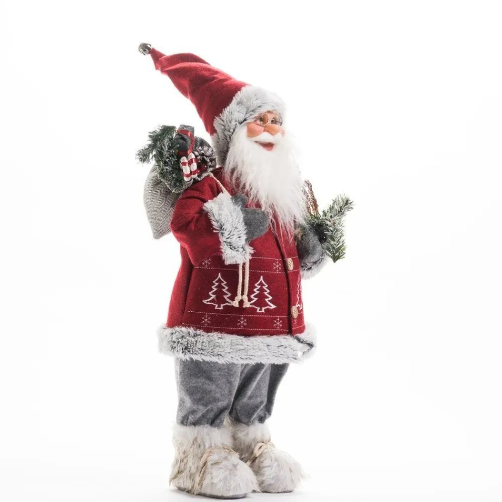 RETIF Pere Noel Rouge Avec Hotte Et Raquettes H 60 Cm New