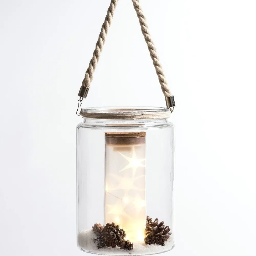 RETIF Photophore En Verre Transparent Avec Deco Et Led Interieur D 18 X H 27Cm Clearance