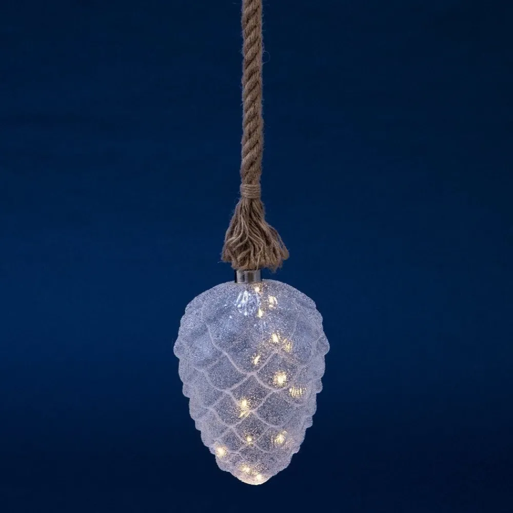 RETIF Pomme De Pin Blanc Givre Lumineuse Et Corde 15X21Cm Outlet
