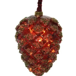RETIF Pomme De Pin En Verre Rouge 15 Leds Blanc Chaud 9X15Cm Flash Sale