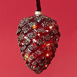 RETIF Pomme De Pin En Verre Rouge 15 Leds Blanc Chaud 9X15Cm Flash Sale