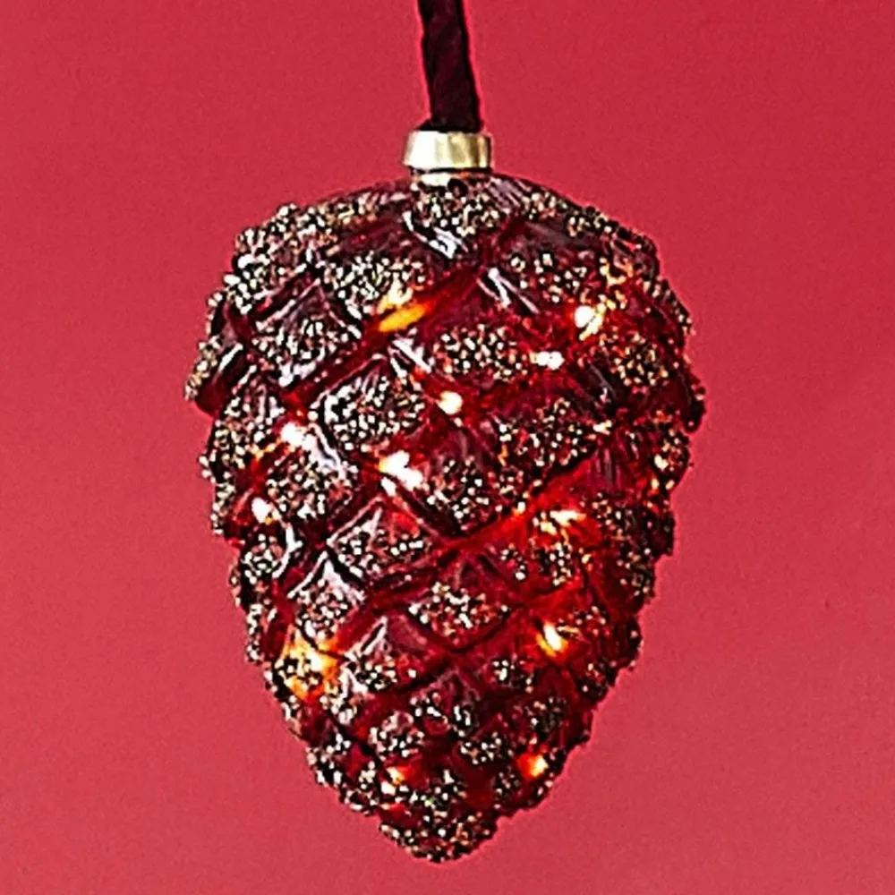 RETIF Pomme De Pin En Verre Rouge 15 Leds Blanc Chaud 9X15Cm Flash Sale