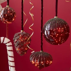 RETIF Pomme De Pin En Verre Rouge 15 Leds Blanc Chaud 9X15Cm Flash Sale