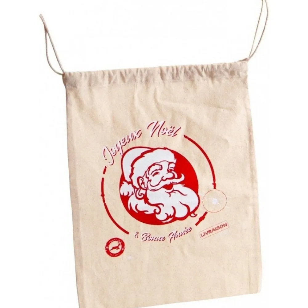 RETIF Sac Hotte Coton Tete Pere Noel - 30X38 Cm- Par 300 Clearance