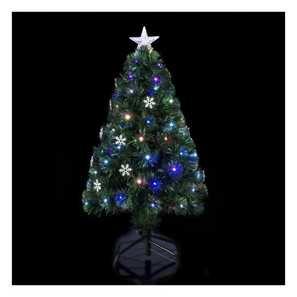 RETIF Sapin Artificiel Fibre Optique + 18 Flocons + 136 Lampes Led H120Cm Store