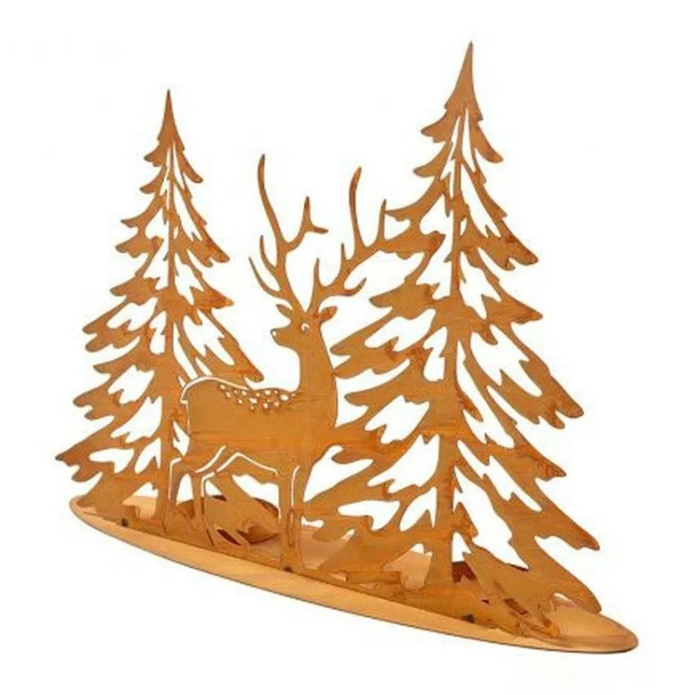RETIF Support Metal Rouille Motif Sapin Cerf - 38X10X30 Cm Sale