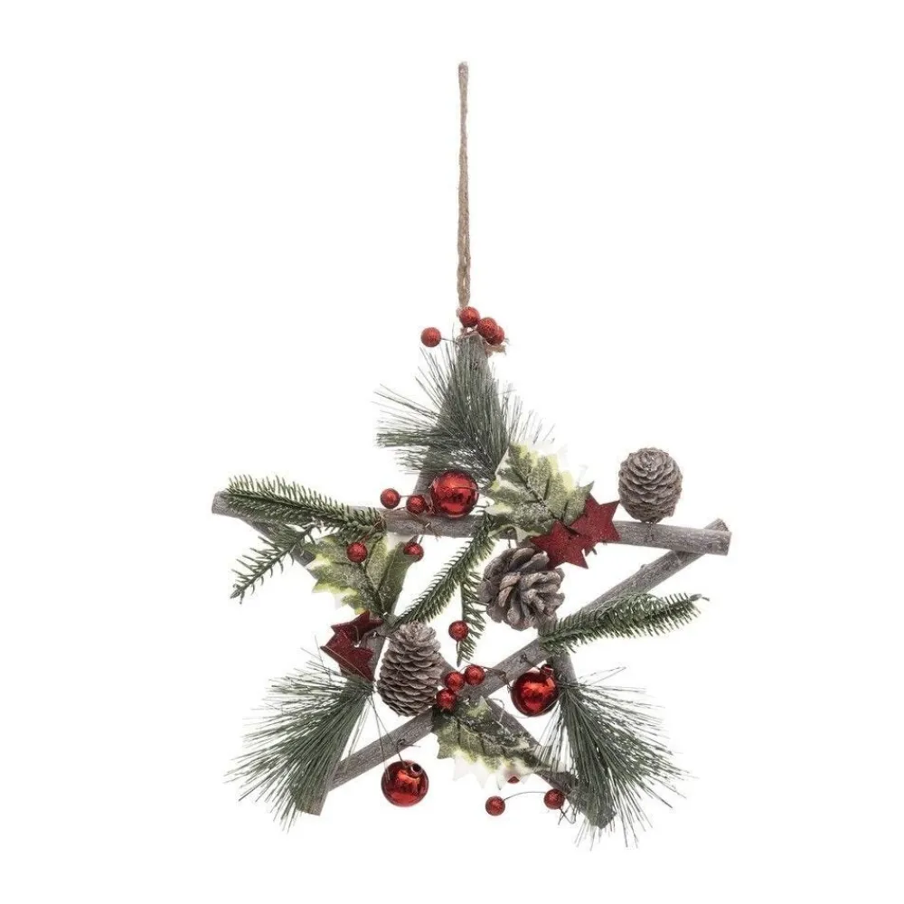 RETIF Suspension De Noel Etoile En Bois Avec Branchage Et Decoration H30Cm Store
