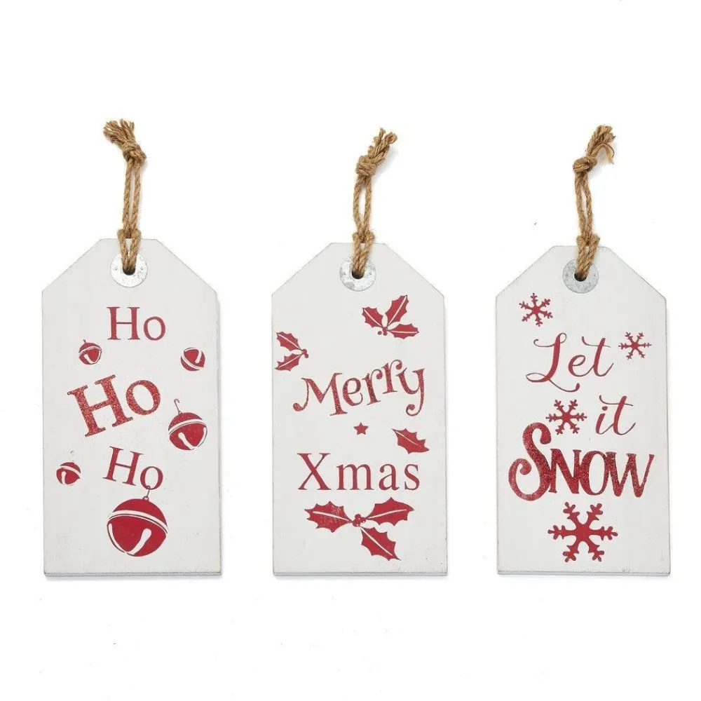RETIF Suspensions Bois Blanc Decor Noel Rouge L 21,5 X H 42 Cm - Par 3 Cheap