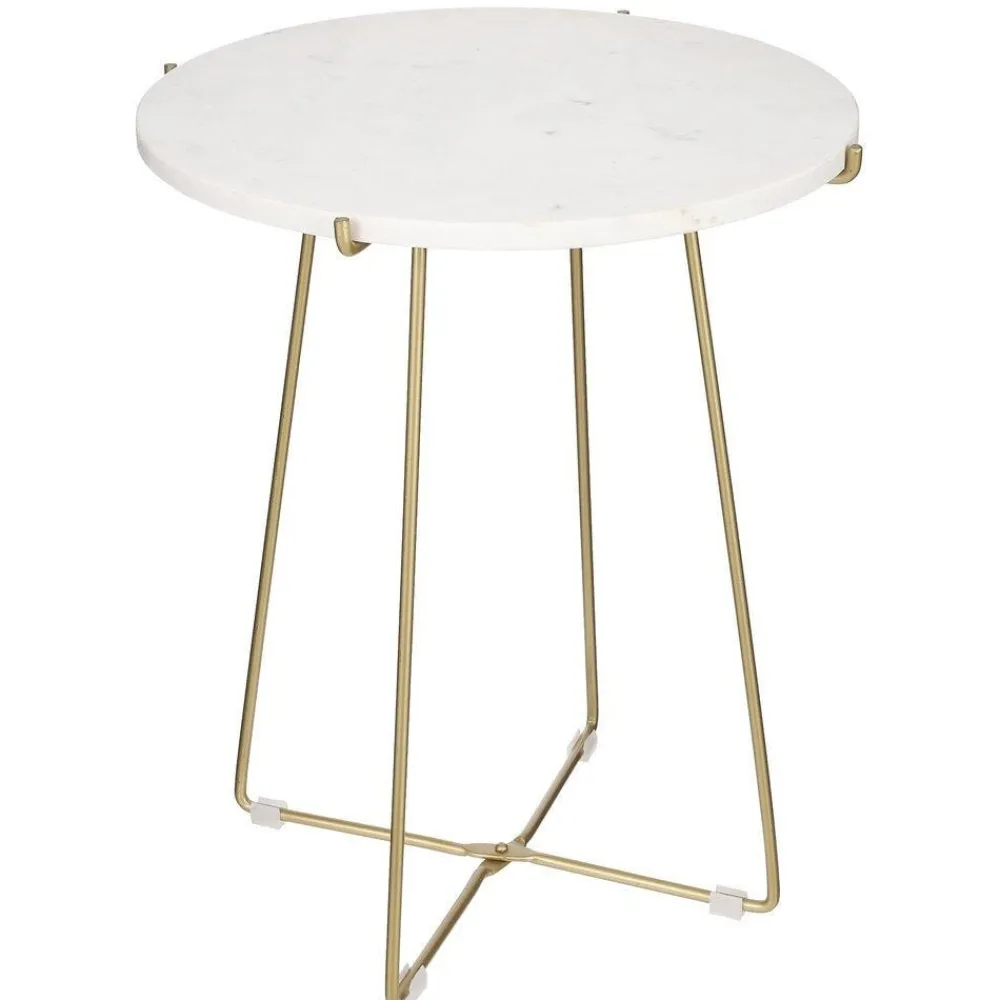 RETIF Table D'Appoint Marbre Blanc Et Metal Or O43 X H50Cm Hot