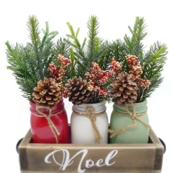 RETIF Vases Assortis Avec Branchages Sapin Sur Presentoir En Bois 28X11X6,5Cm Clearance