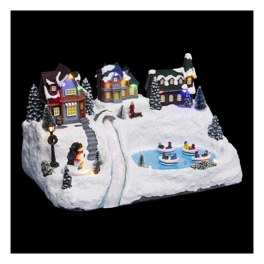 RETIF Village De Noel Lumineux Et Anime Lac Et Barques Discount