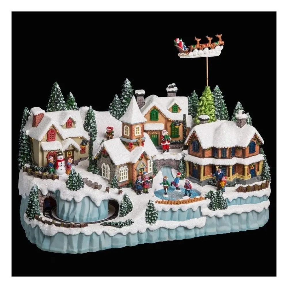 RETIF Village De Noel Lumineux Et Anime Avec Train Enfants Et Pere Noel Cheap
