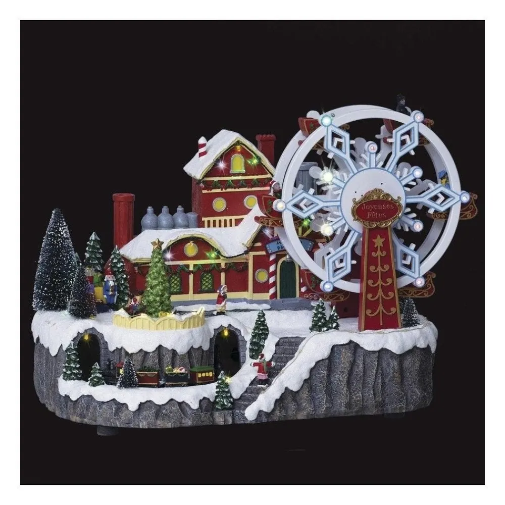 RETIF Village De Noel Lumineux Roue Du Pere Noel Animee New