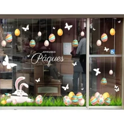 RETIF Vitrophanie Petit Lapin Pinceau Et Oeufs De Paques Droit 45,8X68Cm Sale